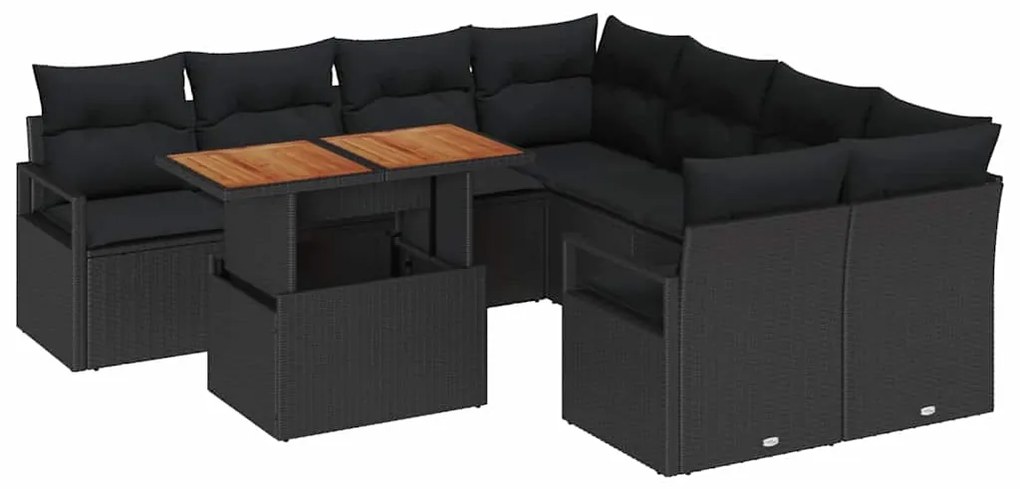 vidaXL Σέτ φαγητού για κήπο με μαξιλάρι 9 pcs Μαύρο και Καφέ