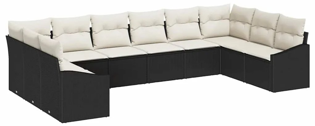 vidaXL Σετ Καναπέ Κήπου 10 pcs Μαύρο και Κρέμα συνθετικό ρατάν