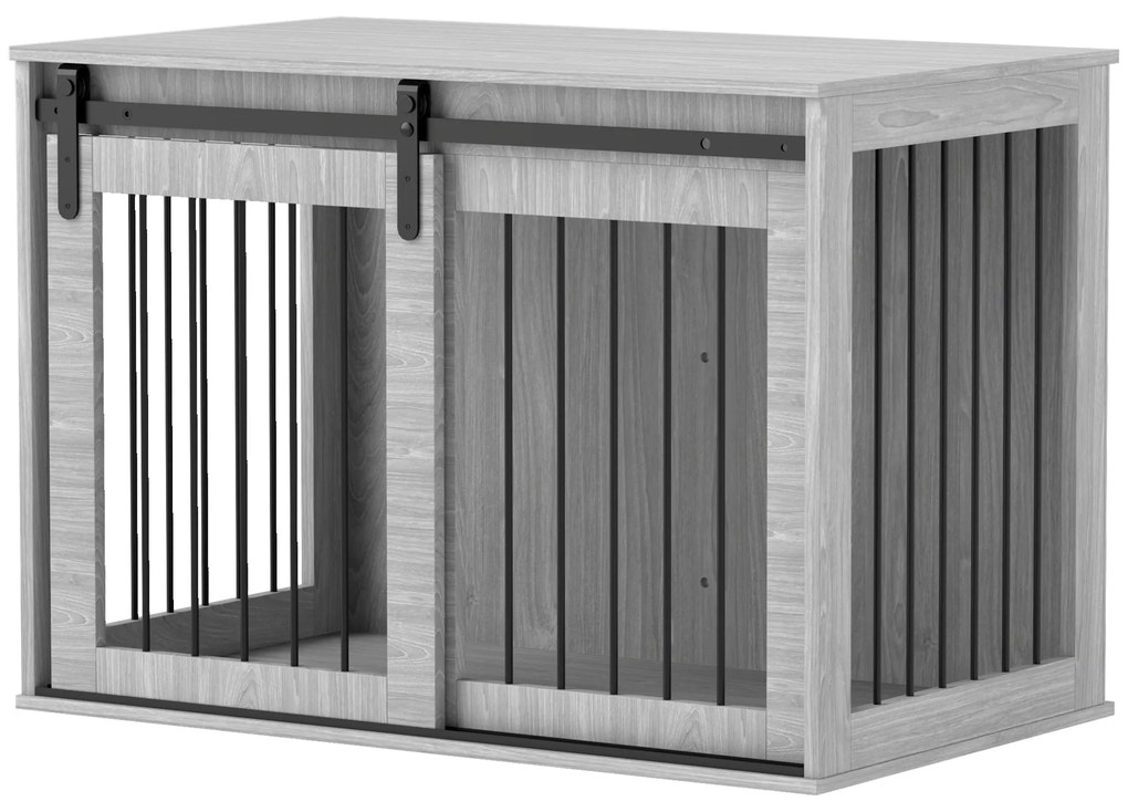 PawHut Κλουβί Σκύλου με Συρόμενη Πόρτα, Αερισμός, Πλάκα Μοριοσανίδων και Ατσάλι, 98 x 58 x 61 cm, Γκρι