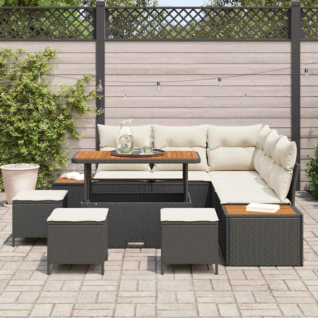 vidaXL Σετ Καναπέ Κήπου με μαξιλάρι 9 pcs Μαύρο Πολυ ράταν