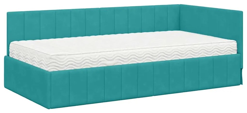 vidaXL Κρεβάτι Γωνίας με στρώμα Τιρκουάζ 90 x 200 cm Βελούδο