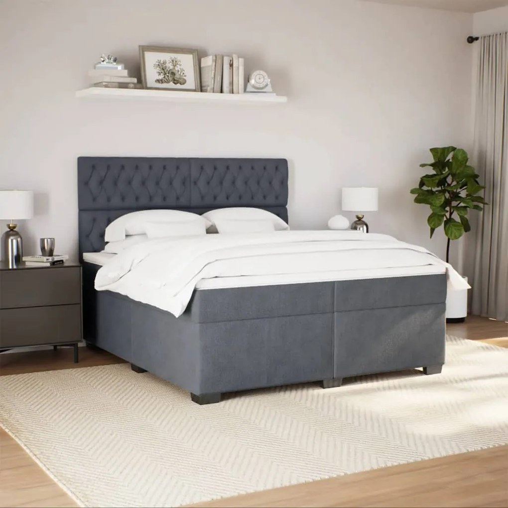 vidaXL Κρεβάτι Boxspring με Στρώμα Σκούρο Γκρι 200x200 εκ. Βελούδινο