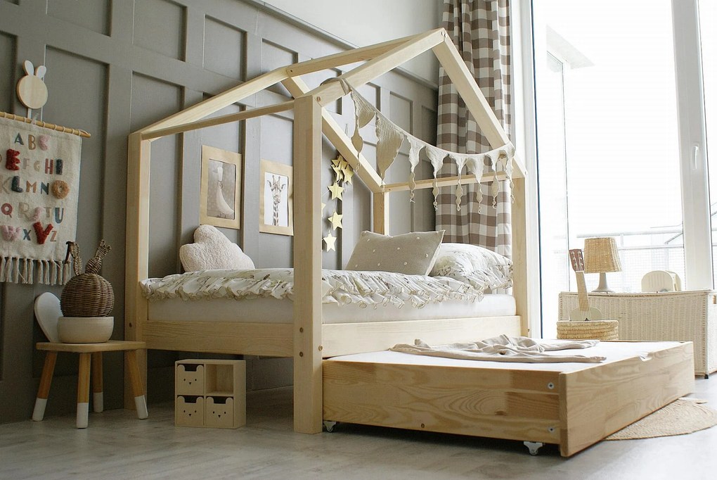 Κρεβάτι Παιδικό Montessori  House Bed Plus με Συρτάρι σε Φυσικό  Ξύλο  100×200cm  Luletto (Δώρο 10% έκπτωση στο Στρώμα)