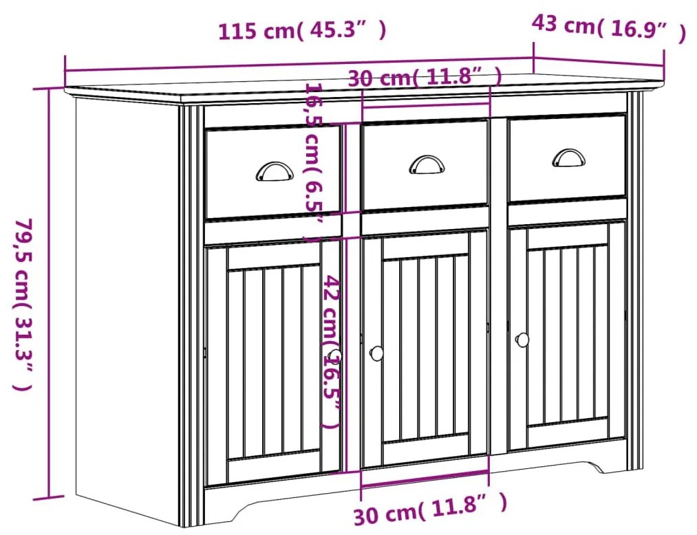 Μπουφές BODO Γκρι 115,5x44x80 εκ. από Μασίφ Ξύλο Πεύκου - Γκρι