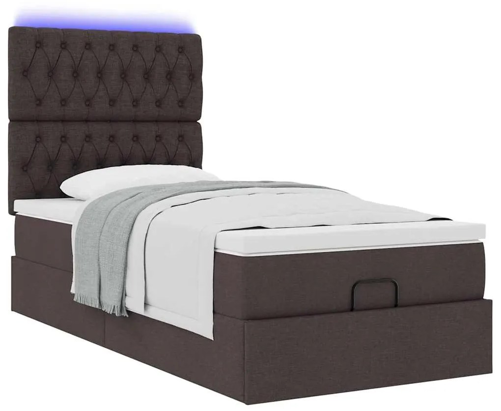 Οθωμανικό κρεβάτι με στρώμα &amp; LEDs Σκούρο καφέ 90x190cm ύφασμα 3314054