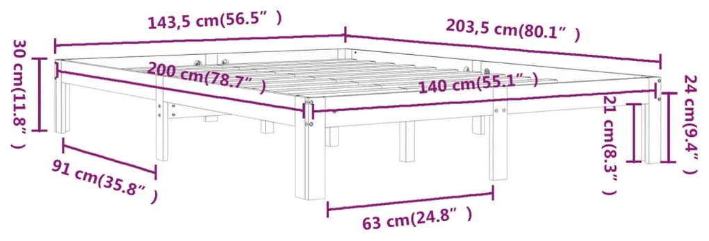 ΠΛΑΙΣΙΟ ΚΡΕΒΑΤΙΟΥ ΛΕΥΚΟ 140 X 200 ΕΚ. ΑΠΟ ΜΑΣΙΦ ΞΥΛΟ ΠΕΥΚΟΥ 810366