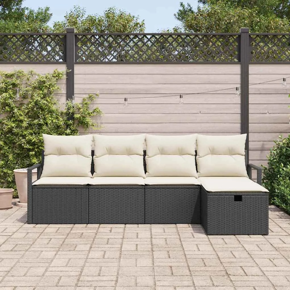 vidaXL Σετ Καναπέ Κήπου 5 pcs Μαύρο και κρεμ 230 x 117 x 85 εκ.