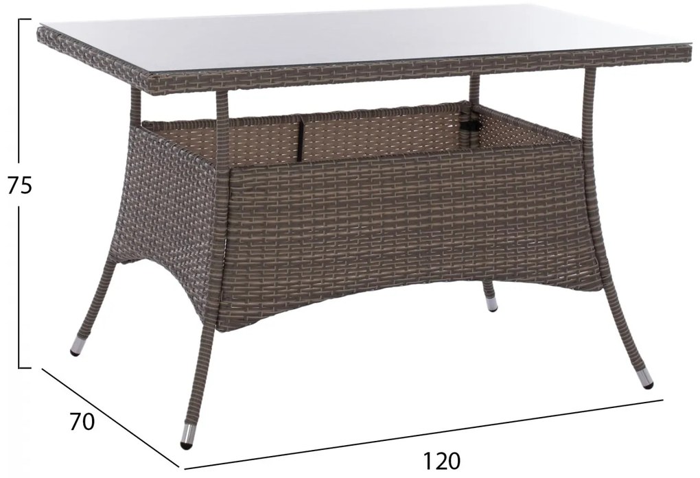 Σετ Κήπου Τραπεζαρία HM11711.31 5 τεμ Γκρί με Τραπέζι 120x70x75 εκ. &amp; 4 Καρέκλες Wicker Rattan