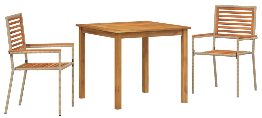 vidaXL 3 Piece Garden Dining Set Beige Poly Rattan Acacia