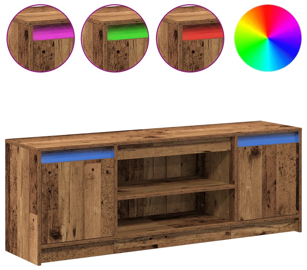vidaXL Ντουλάπι TV με LED - Παλιό Ξύλο, 139.5x34x50 cm, Φτιαγμένο από Επεξεργασμένο Ξύλο