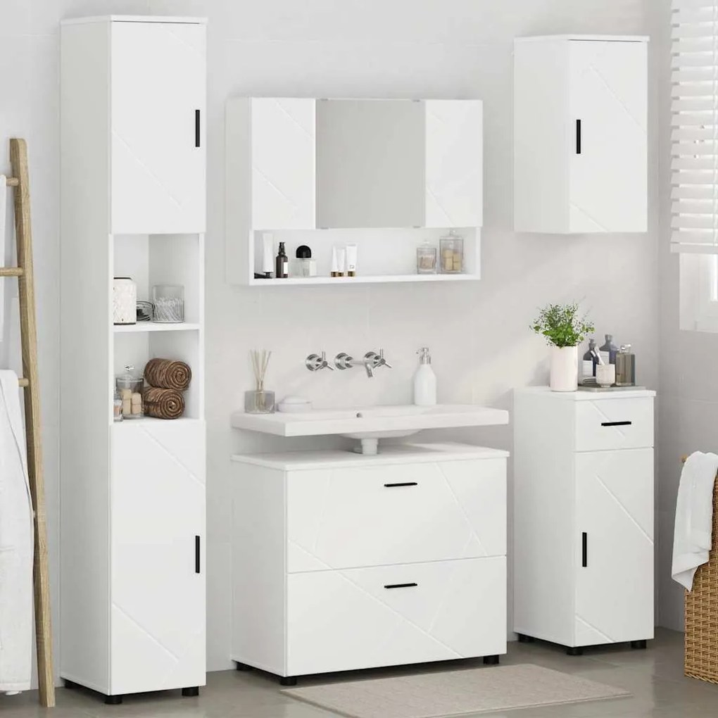 vidaXL Σετ Επίπλων Μπάνιου με συρτάρι 5 pcs Λευκό 30 x 35 x 192 εκ.