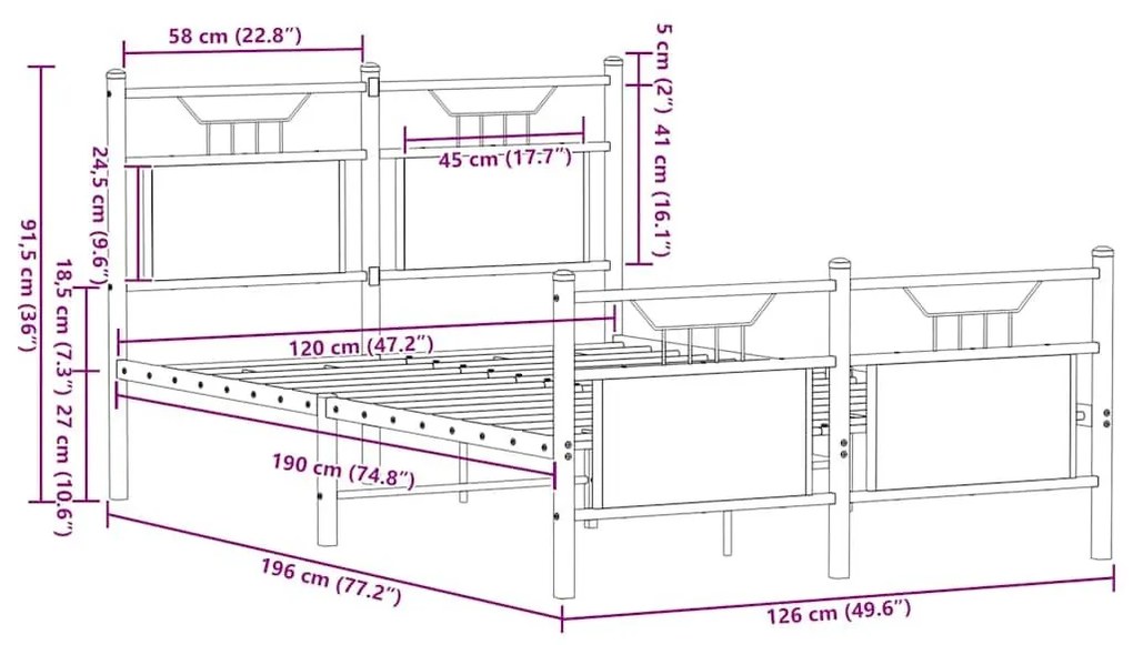 Πλαίσιο Κρεβατιού Χωρ. Στρώμα Sonoma Δρυς 120x190 εκ Επ. Ξύλο - Καφέ