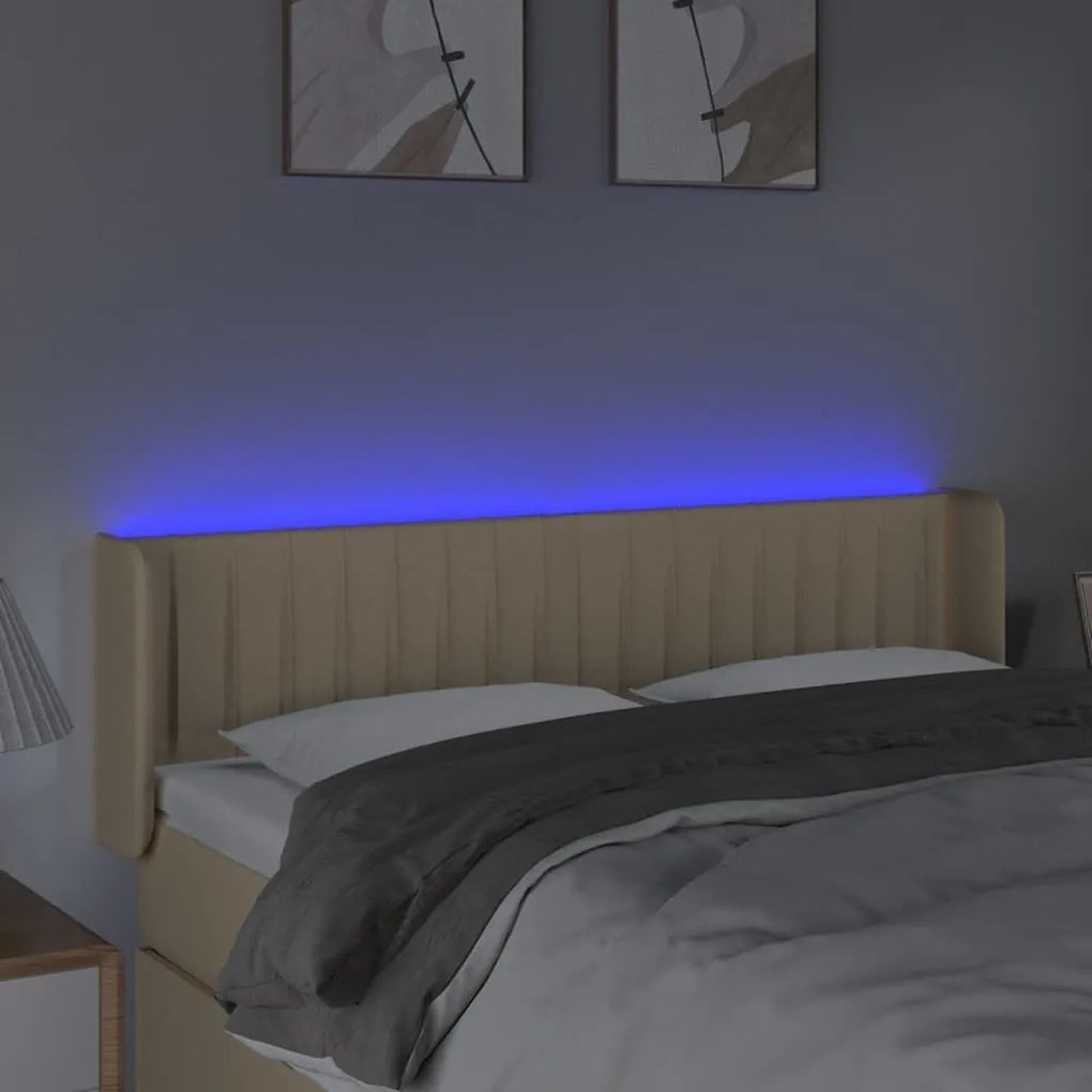 Κεφαλάρι Κρεβατιού LED Κρεμ 147x16x78/88 εκ. Υφασμάτινο - Κρεμ