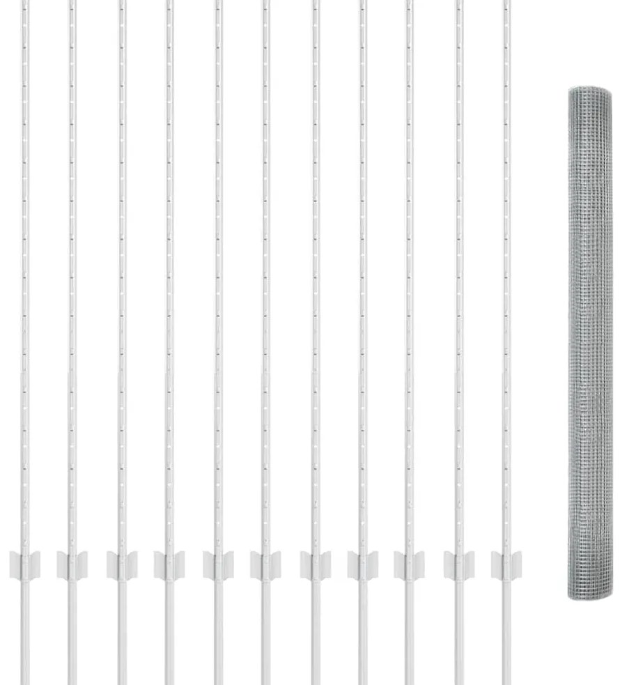 vidaXL Φράχτης Welded Wire με 22 Υ Posts Ασημί 1.4x25 μ Χάλυβας