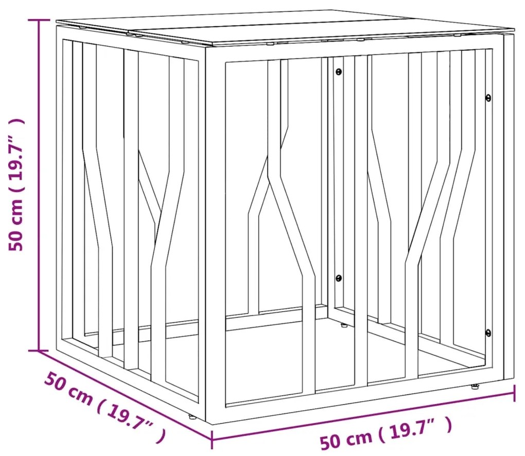 vidaXL Τραπέζι Σαλονιού Ασημί 50x50x50 εκ. Ανοξείδωτο Ατσάλι και Γυαλί