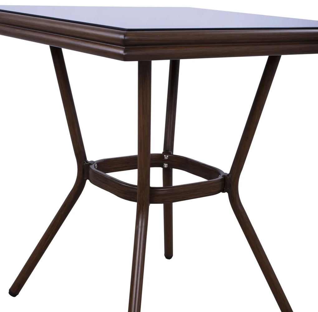 ΤΡΑΠΕΖΙ ΑΛΟΥΜΙΝΙΟΥ HARLOW 70X70X76  BAMBOO LOOK HM5568.03 ΚΑΦΕ ΜΕ ΓΥΑΛΙ
