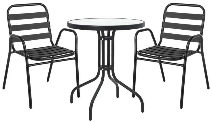 Σετ κήπου - Τραπεζαρία Watson-Sussie 3 τεμ. μέταλλο - γυαλί μαύρο Φ60x70 εκ. 60x60x70 εκ.