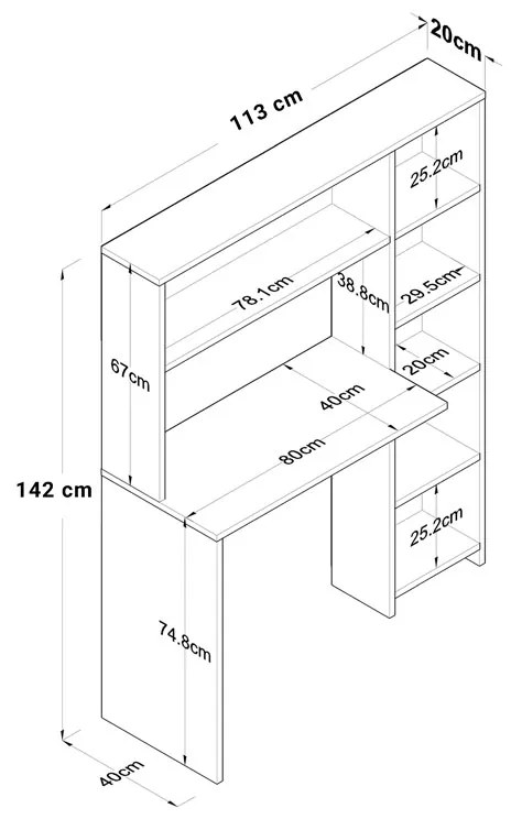 Γραφείο με βιβλιοθήκη Janson pakoworld sonoma 113x40x142εκ (1 τεμάχια)