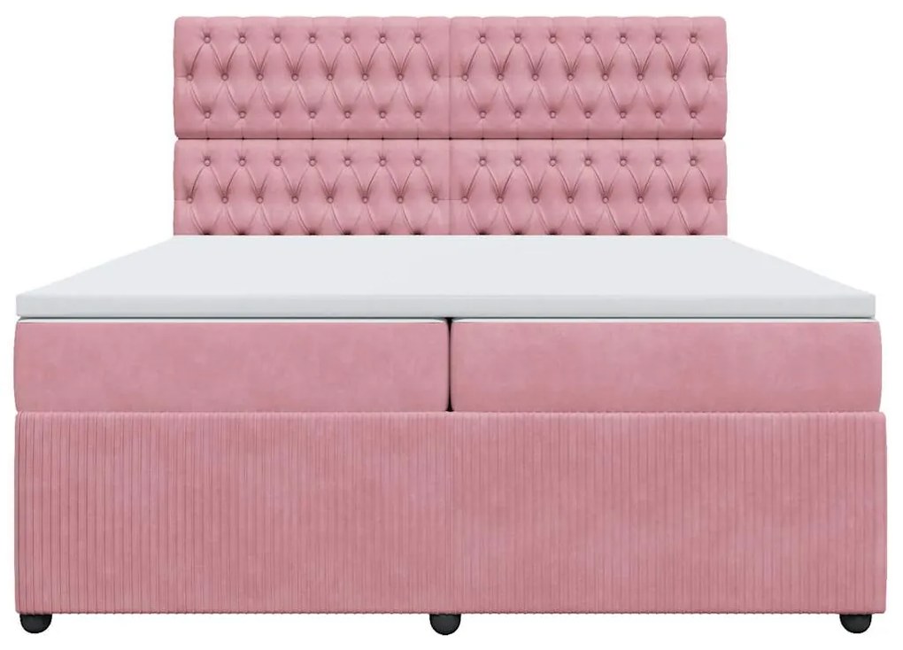 vidaXL Κρεβάτι Boxspring με Στρώμα Ροζ 200x200 εκ. Βελούδινο