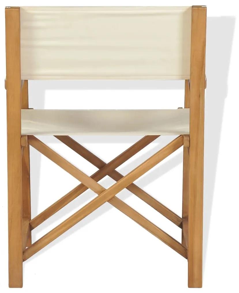 Καρέκλες Σκηνοθέτη 2 Τεμ. Πτυσσόμενες Κόκκινες Μασίφ Ξύλο Teak - Κρεμ