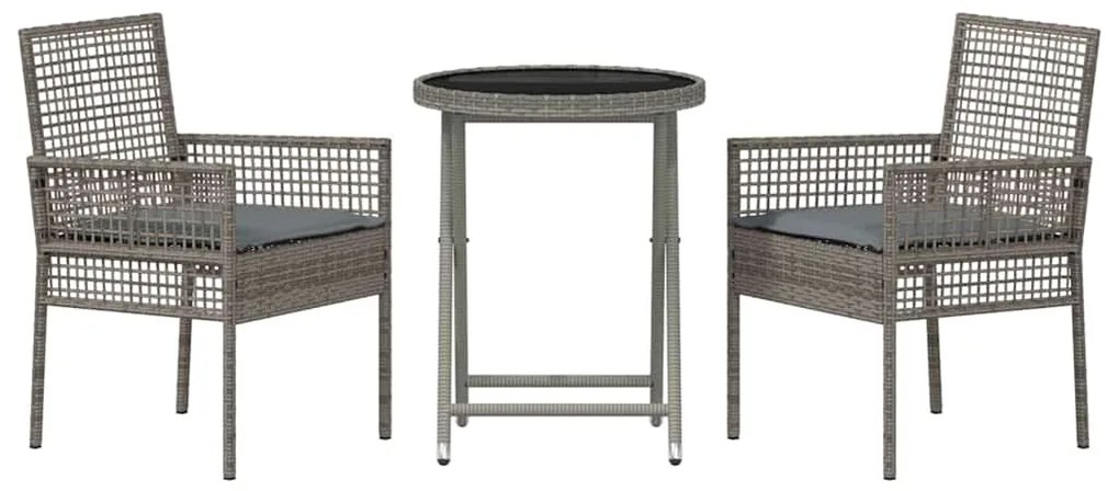 vidaXL Σετ Μπιστρό Κήπου 3 pcs Γκρι Πολυ ράταν