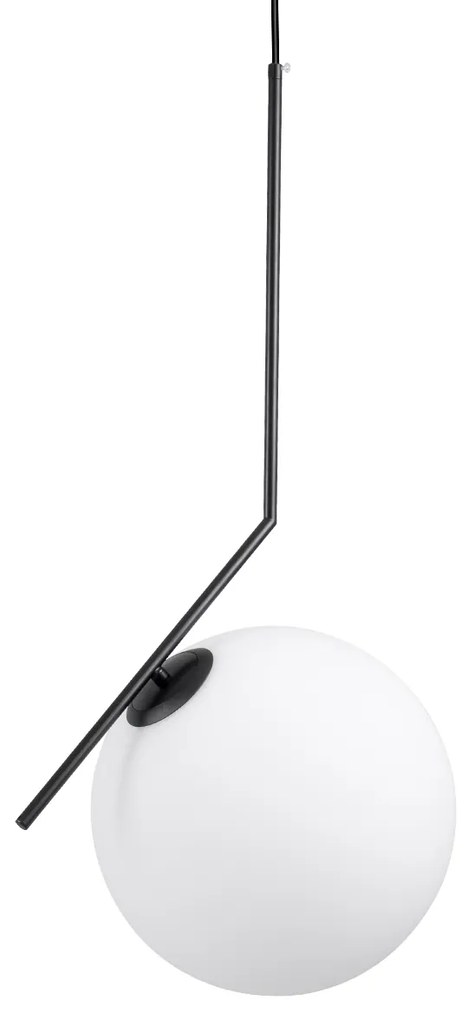 00957 GloboStar®  MONROE 00957 Μοντέρνο Κρεμαστό Φωτιστικό Μπάλα Μονόφωτο 1 x E27 IP20 Μαύρο Μέταλλο με Λευκό Γυαλί - Μ30 x Π30 x Υ75cm