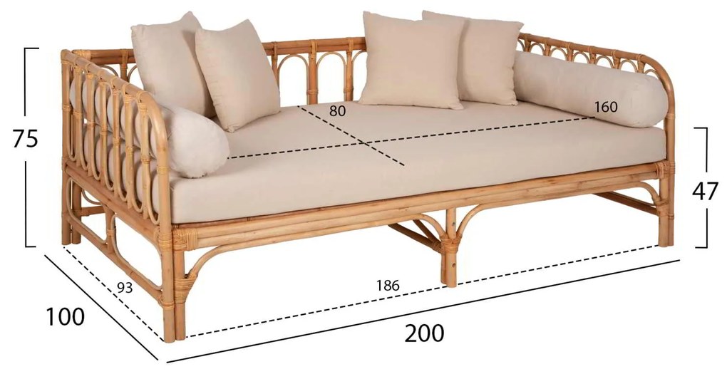 ΚΑΝΑΠΕΣ-ΚΡΕΒΑΤΙ ΕΞ. ΧΩΡΟΥ LIGNANO HM9660 RATTAΝ ΦΥΣΙΚΟ-ΜΠΕΖ ΜΑΞΙΛΑΡΙΑ 200x100x75Υεκ.