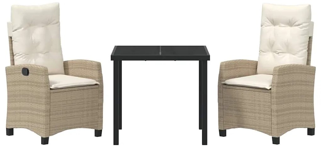 vidaXL Σέτ φαγητού για κήπο με μαξιλάρι 3 pcs Μπεζ συνθετικό ρατάν