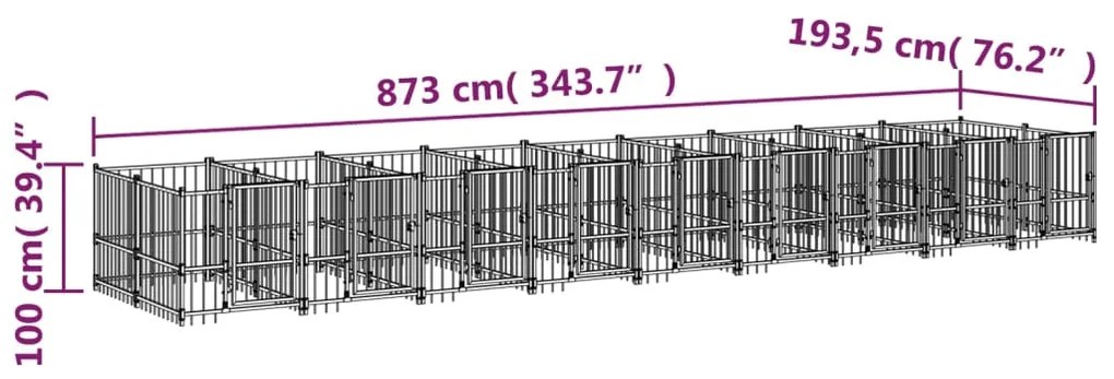 vidaXL Κλουβί Σκύλου Εξωτερικού Χώρου 16,89 μ² από Ατσάλι