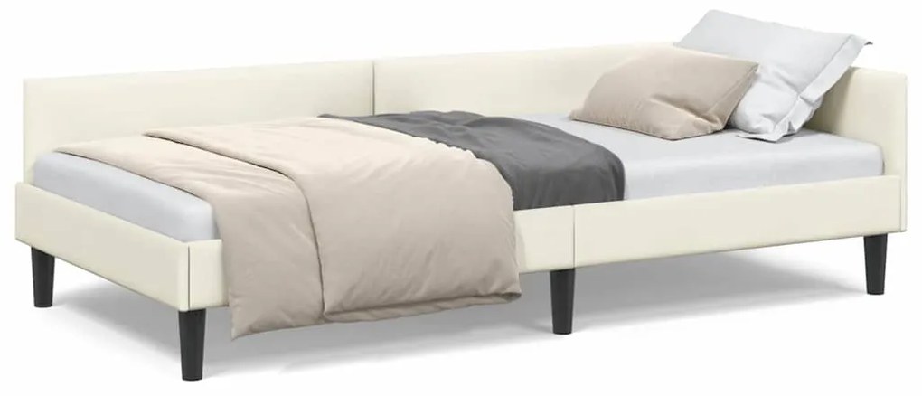 vidaXL Πλαϊνό Κρεβάτι Κρεμ 90 x 190 cm Βελούδο και Στιβαρή ξυλεία