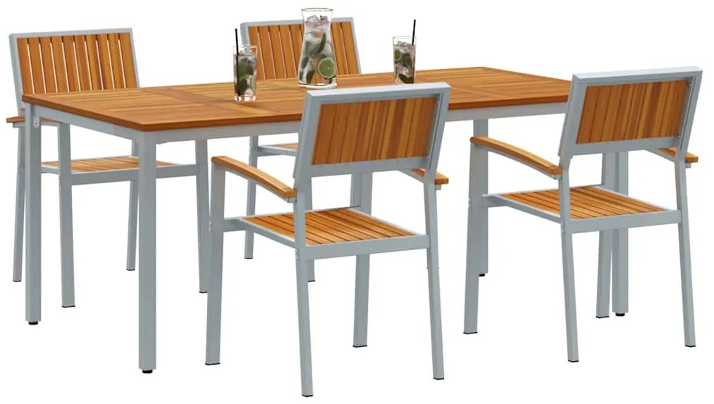 vidaXL Σέτ φαγητού για κήπο 5 pcs Γκρι και καφέ 180 x 90 x 75 cm