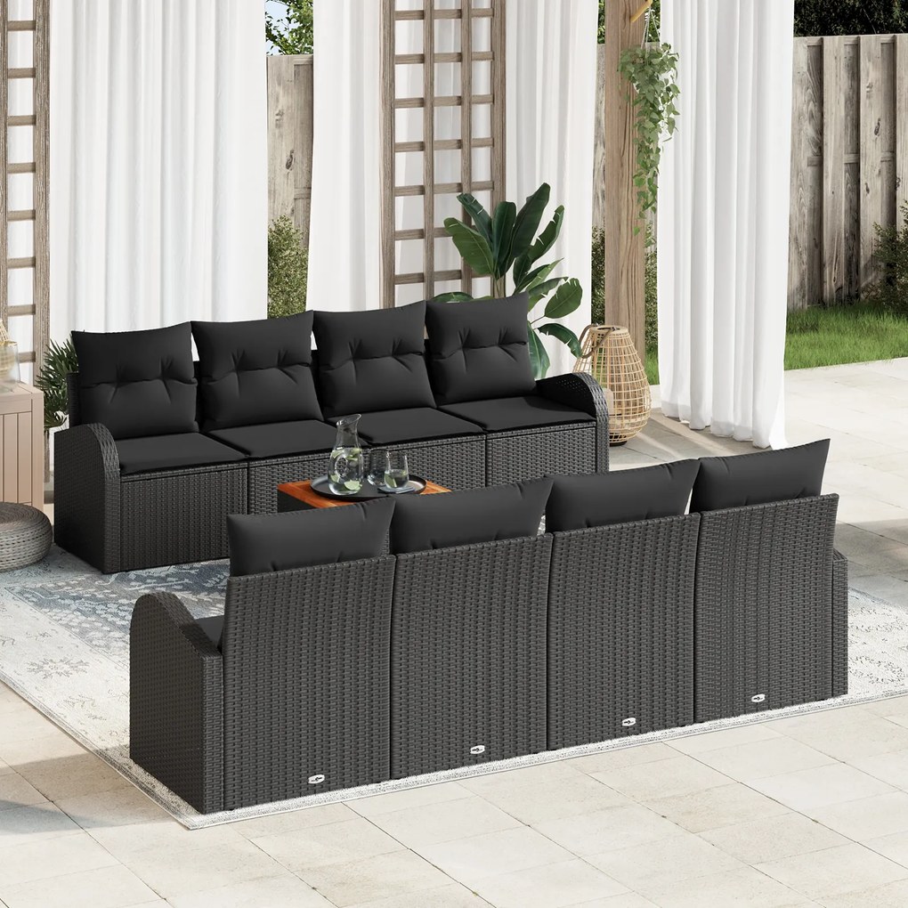 vidaXL Σετ Καναπέ Κήπου 9 pcs Μαύρο Large Πολυ-ρακί, Μέταλλο