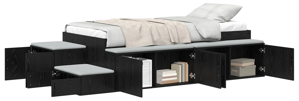 vidaXL Κρεβάτι Αποθήκευσης Μαύρο Καφέ 90x200 cm