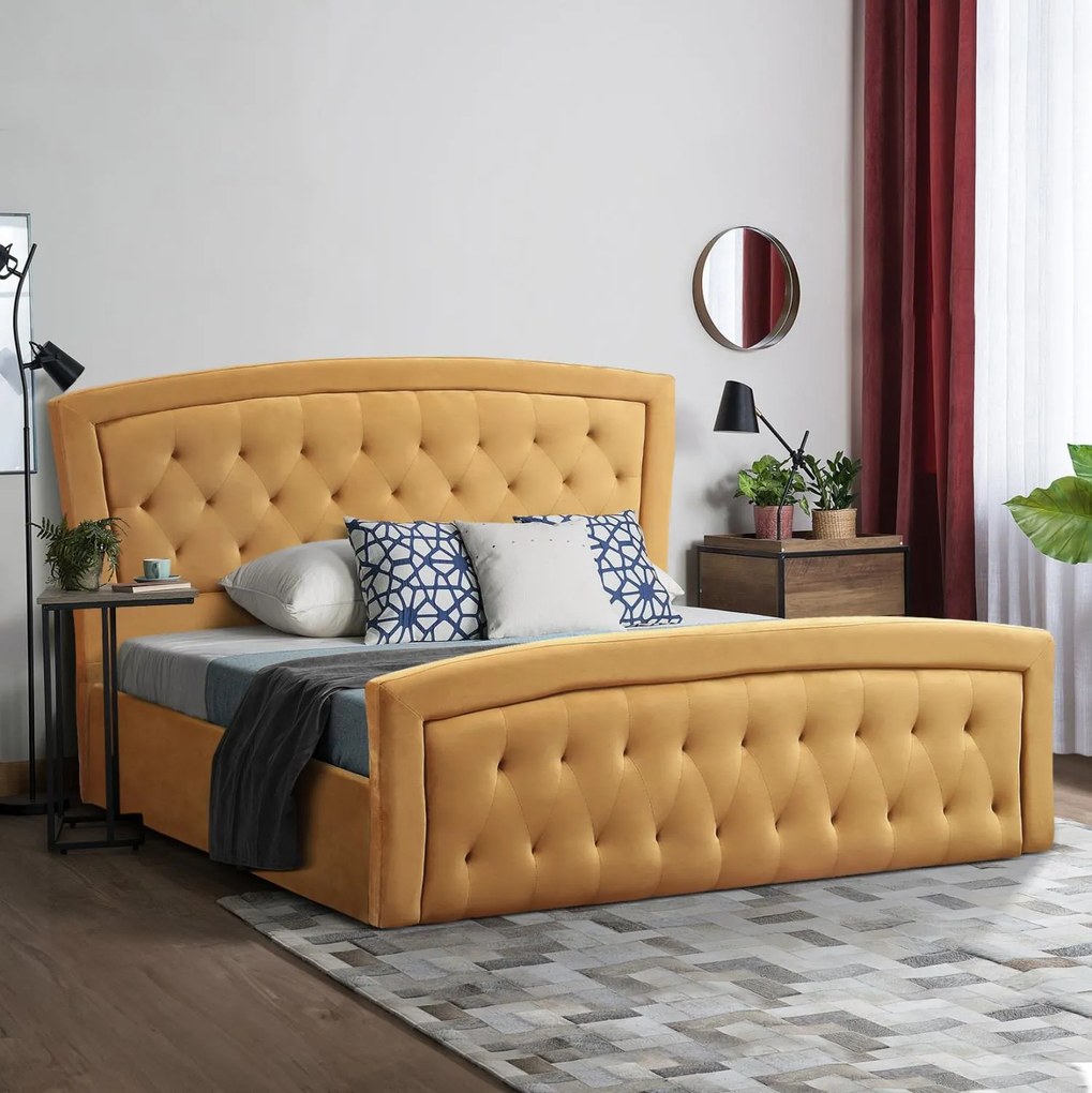 Επενδυμένο Κρεβάτι με Στρώμα ODELIA Διπλό με Αποθηκευτικό Χώρο Βελούδο Χρυσό 160x200εκ 185x212x113 εκ.