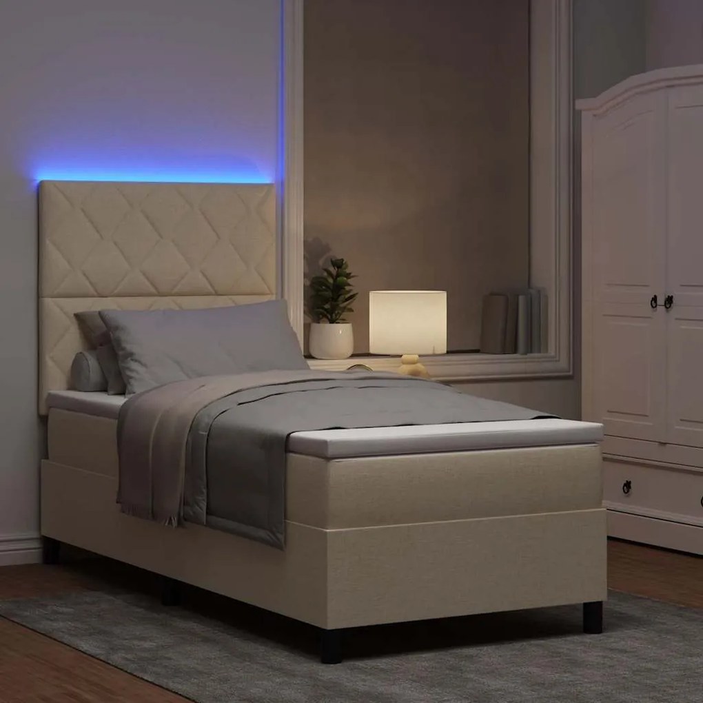 vidaXL Κρεβάτι με ελατήρια με στρώμα Κρεμ 90 x 190 cm ύφασμα
