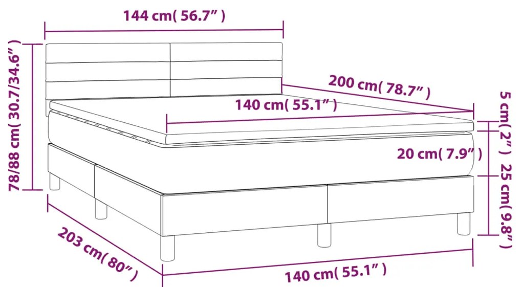 ΚΡΕΒΑΤΙ BOXSPRING ΜΕ ΣΤΡΩΜΑ &amp; LED ΣΚ.ΓΚΡΙ 140X200 ΕΚ ΥΦΑΣΜΑΤΙΝΟ 3133798