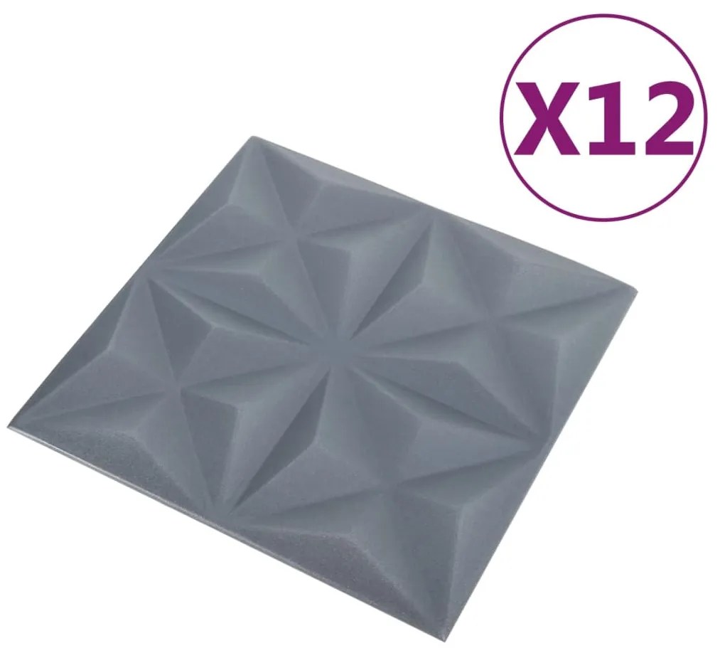 vidaXL Πάνελ Τοίχου 3D 12 τεμ. Γκρι Origami 50 x 50 εκ. 3 μ²