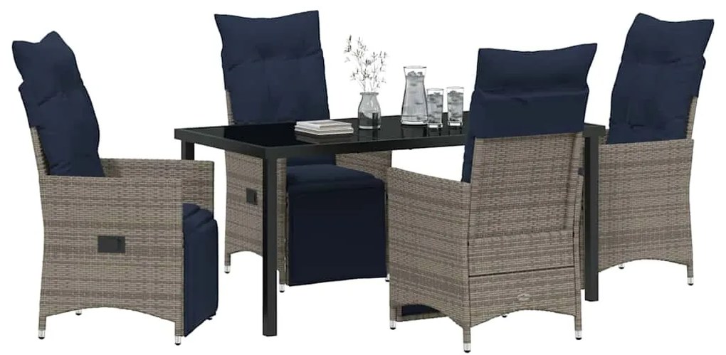 vidaXL Σετ τραπεζιού και καρέκλας με μαξιλάρι 5 pcs Γκρι Ράτα PE