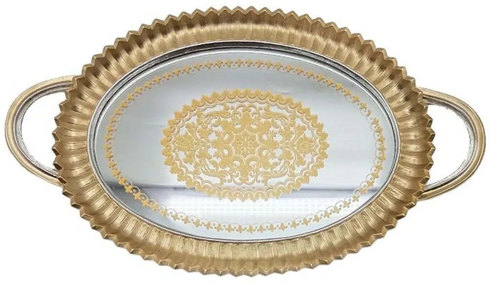 Διακοσμητικός Δίσκος Με Καθρέπτη 279-222-180 39x24x3,5cm Gold Polyresin