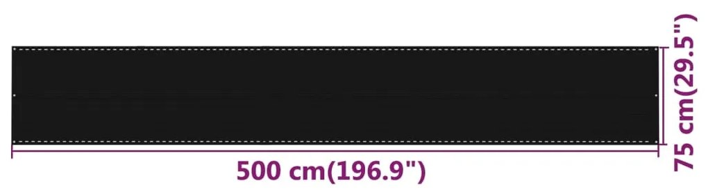 Διαχωριστικό Βεράντας Μαύρο 75x500 εκ. από HDPE - Μαύρο