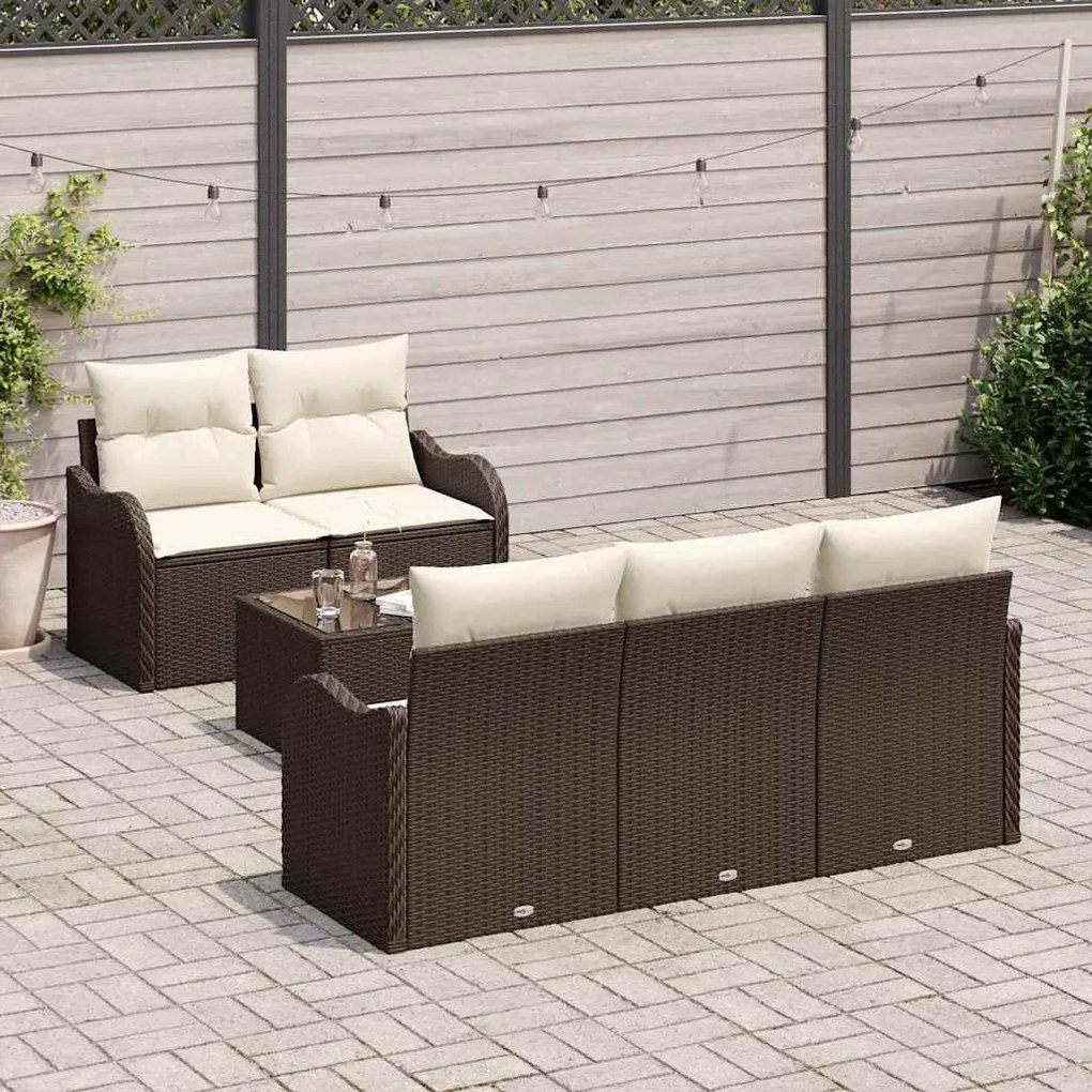vidaXL Σετ Καναπέ Κήπου με μαξιλάρι 6 pcs Καφέ, Κρέμα 55 x 55 x 37 εκ