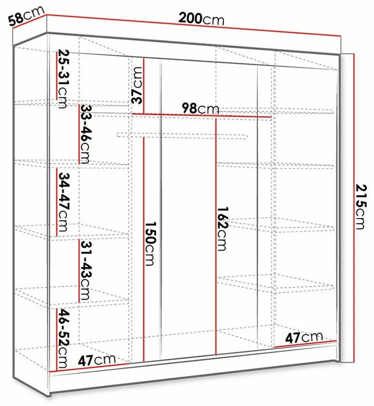 Ντουλάπα Atlanta 160, Sonoma οξιά, 215x200x58cm, 159 kg, Πόρτες ντουλάπας: Ολίσθηση, Αριθμός ραφιών: 9, Αριθμός ραφιών: 9 | Epipla1.gr