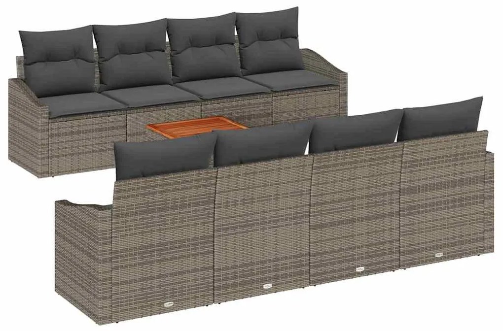 vidaXL Σετ Καναπέ Κήπου με μαξιλάρι 9 pcs Γκρι Πολυ ράταν