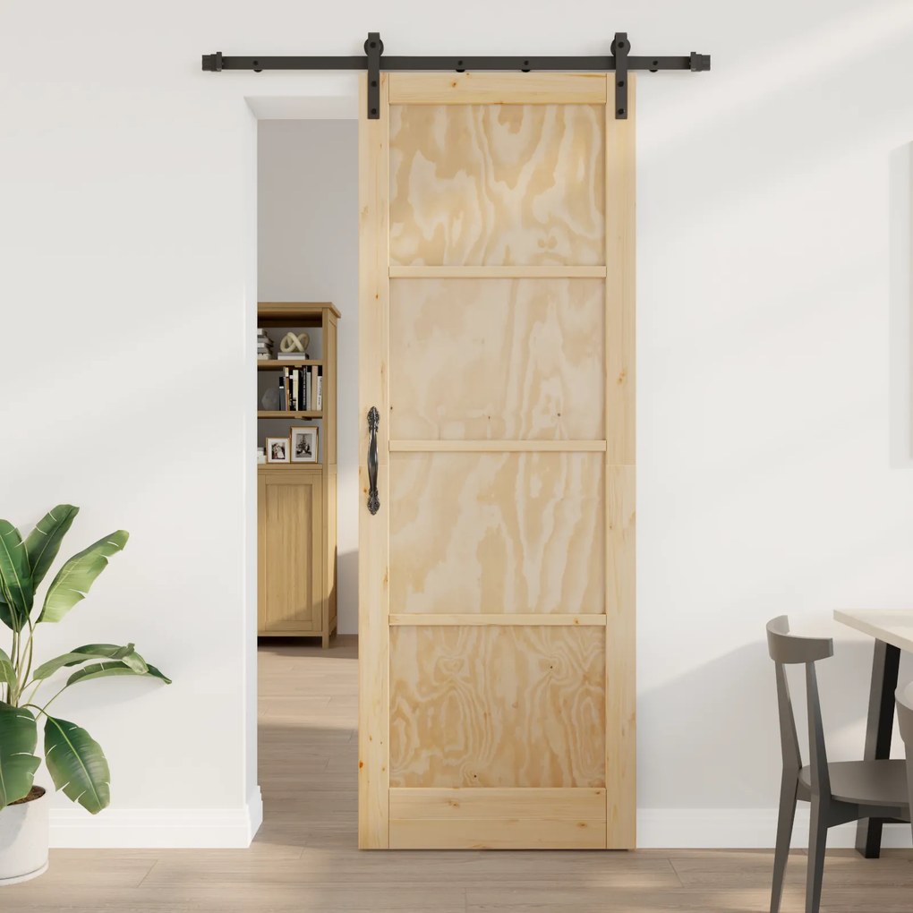 vidaXL Συρόμενη Πόρτα με Σετ Αξεσουάρ 83x232 εκ. Στερεού Ξύλου Πεύκου