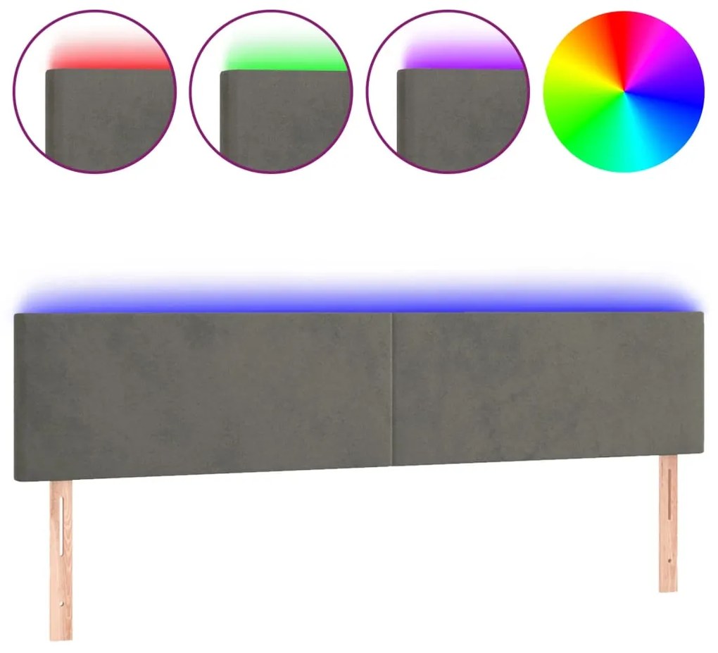 vidaXL Κεφαλάρι Κρεβατιού LED Σκούρο Γκρι 200x5x78/88 εκ. Βελούδινο