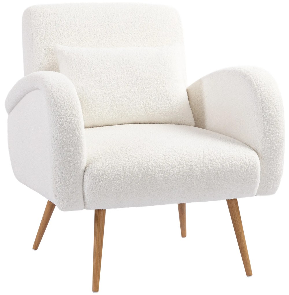HOMCOM Πολυθρόνα με επένδυση, κάλυμμα fleece, πολυθρόνα με μπράτσα και μαξιλάρι οσφυϊκής χώρας, μεταλλικά πόδια, πολυθρόνα ανάγνωσης, κρεμ λευκό