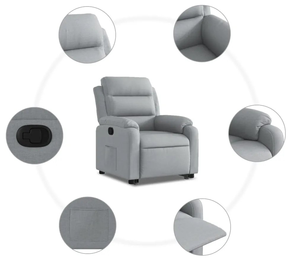 vidaXL Πολυθρόνα Ανακλινόμενη με Ανύψωση Ανοιχτό Γκρι Υφασμάτινη