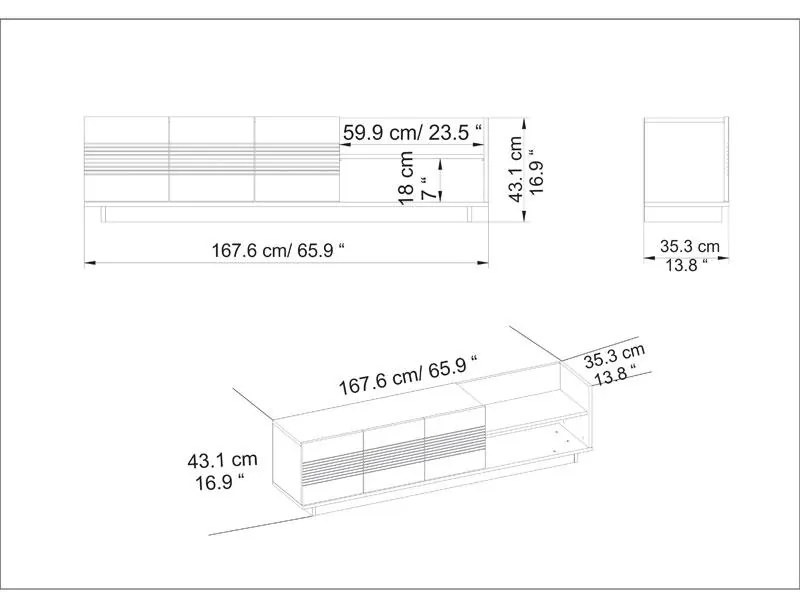 Έπιπλο τηλεόρασης Yubo καρυδί 167.6x35x43εκ 167.6x35x43 εκ.