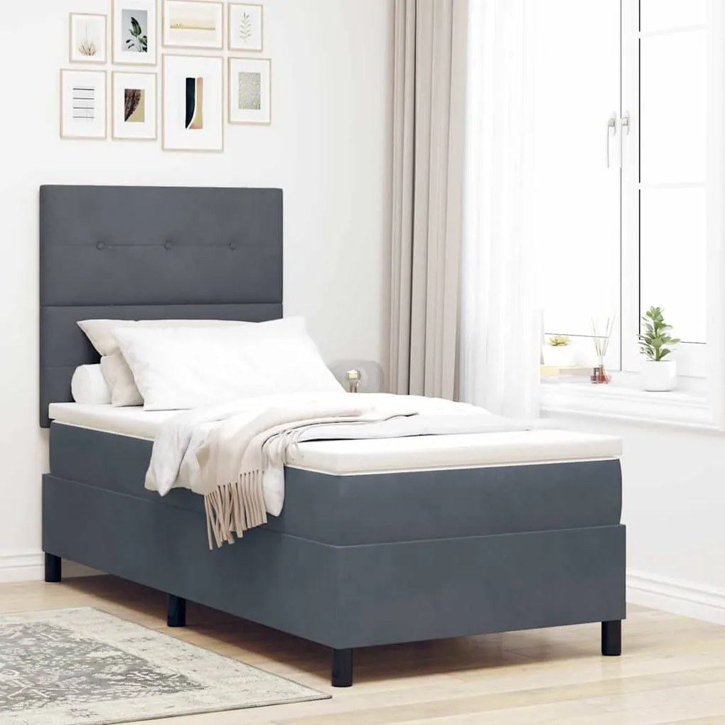 κρεβάτι Box Spring με στρώμα vidaXL Γκρι Σκοτεινό 100x200 εκ Βελούδο