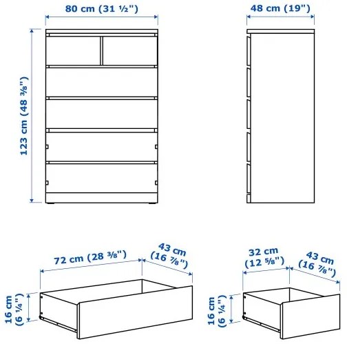 MALM συρταριέρα με 6 συρτάρια/γυαλιστερό, 80x123 cm 904.811.70